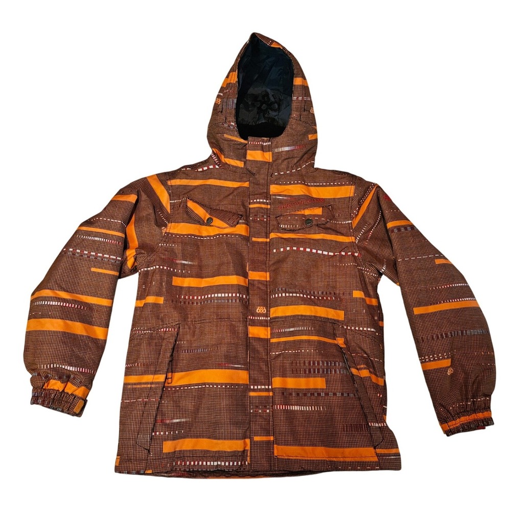 686 Smarty InfiDRY Youth Boys XL Snowboard Jacket Brown Orange Geometric Stripe